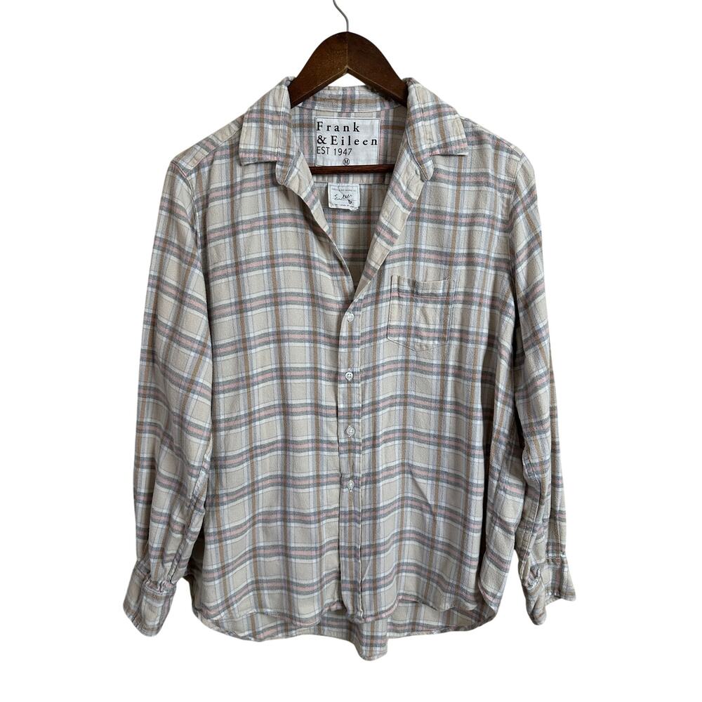 Frank & Eileen Eileen Relaxed Button-Up Shirt in Cream Sand with Gray Plaid M